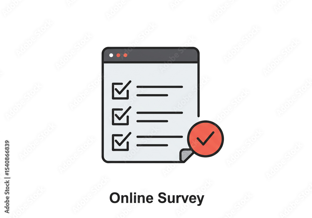 Poster a completed online survey form with checkmarks and a red circle checkmark icon on a white background