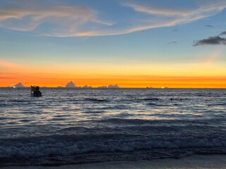Sunset at Karon Beach with View of the Andaman Sea, Phuket, Thailand