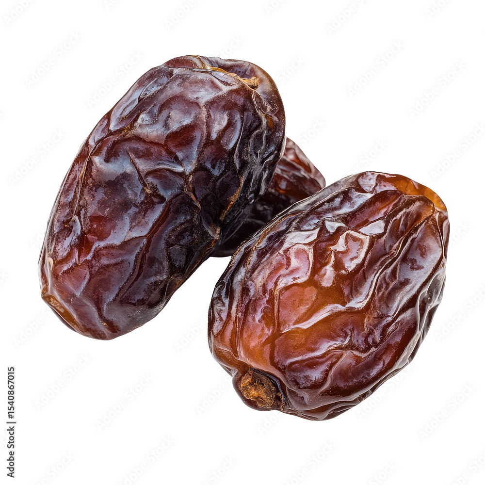 Poster dry dates placed on a clean transparent background showcasing their unique texture and rich color, d