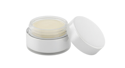 White Round Cosmetic Cream Jar with Transparent Lid on White Background