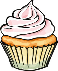 Watercolor vector illustration of a cupcake.