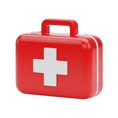 Obraz premium Red First Aid Kit Box White Cross 3D Icon isolated on a transparent background medical