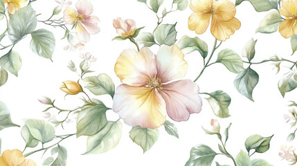 Pastel Floral Watercolor Pattern – Seamless Vintage Botanical Illustration