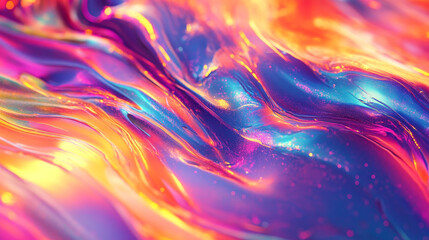 Vivid Holographic Liquid Texture in Neon Colors – Abstract Futuristic Flow Design