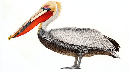 A pelican standing in profile
