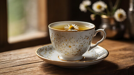 Chamomile Tea Served in Luxurious Vintage Cup
