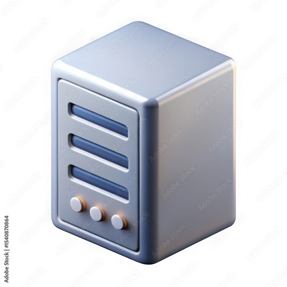 Poster modern 3d rendered server icon with metallic finish ideal for network data and cloud computing
