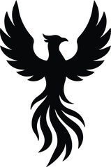 Silhouette phoenix flying with open wings vector illustration