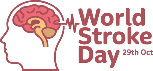 World Stroke Day 29th October Red Brain Outline Illustration Medical Awareness Campaign Graphic