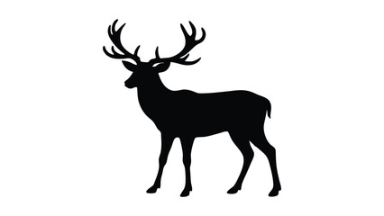 Majestic stag with wide branching antlers in forest wild animal silhouette