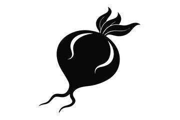 Stylized Vector Graphic Illustration Black Beetroot with Leaves and Roots Silhouette Isolated