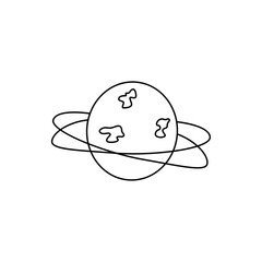 Hand drawn Cartoon Abstract Planet with Rings. Outline Vector Illustration. Isolated on White Background. 