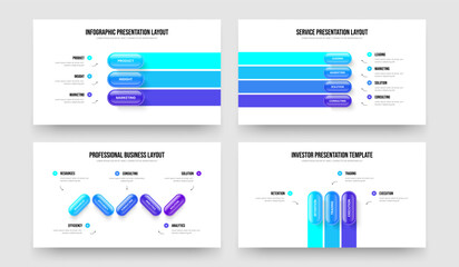 Professional Growth 3 4 5 3 Option Infographic Presentation Design Collection. Financial Showcase Three Four Five Three Element Diagram Frame Layout Vector Illustration Bundle.