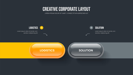 Professional Plan 2 Option Infographic Frame Layout. Product Insight Two Element Diagram Slideshow Template. Visual Portfolio Slide Design Vector Illustration.