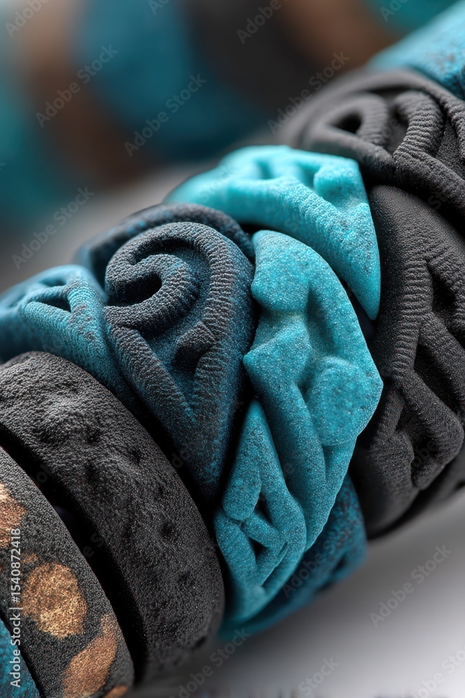 Poster close-up view of multicolored textured object with intricate details