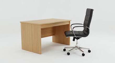 Beige desk and office chair isolated on white background