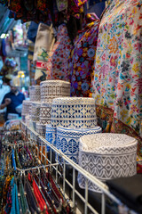 Kuma traditional hats in the ancient Mutrah Souq in Muscat, Oman 