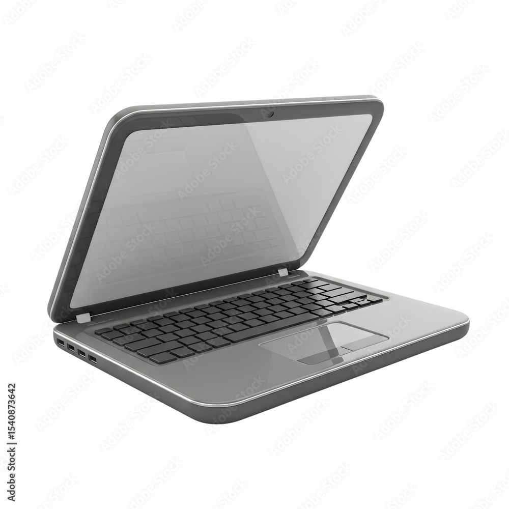 Poster silver laptop computer open display keyboard 3d icon isolated on a transparent background