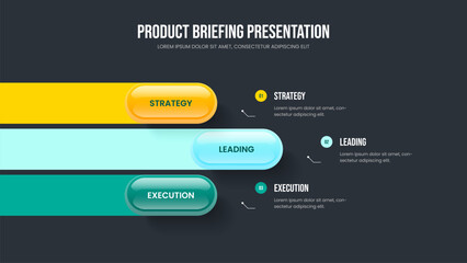 Professional Report Three Step Infographic Presentation Layout. Marketing Review Slide Design Vector Illustration. Digital Proposal 3 Element Diagram Slideshow Template.