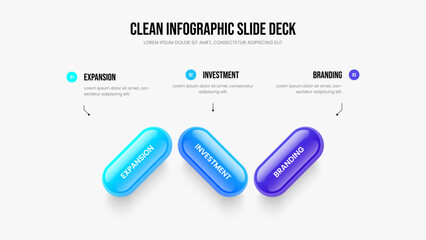 Business Insight 3 Element Diagram Slideshow Layout. Sales Plan Presentation Design Vector Illustration. Financial Growth Three Option Infographic Slide Template.