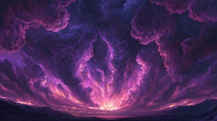 Plume-shaped fireworks in emphatic shades of violet spread across the sky like rising phoenixes
