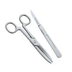 Obraz premium Silver Surgical Scissors and Scalpel 3D icon background isolated on a transparent background