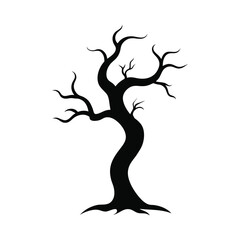 Twisted creepy tree with bare branches stretching into the sky silhouette