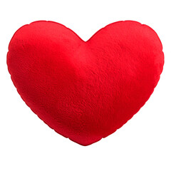 Red plush heart shaped pillow isolated on transparent background