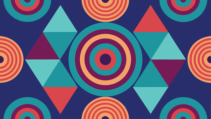 Fototapeta premium Abstract geometric seamless pattern with modern shapes in retro color palette
