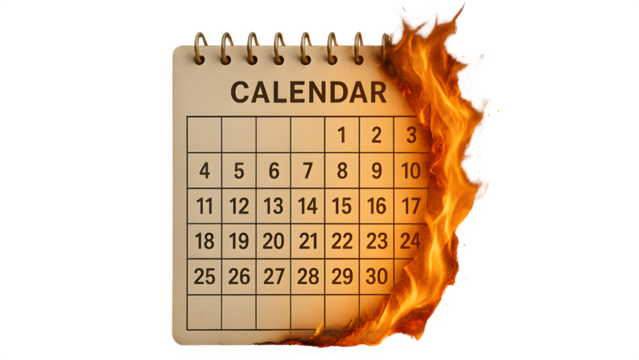 Burning Calendar Fire Flame Time Concept Isolated Transparent Background PNG

