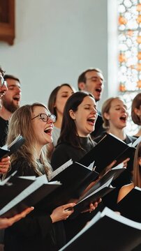 Choir singing with passion in church