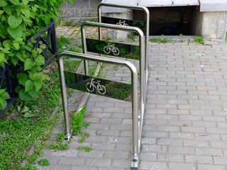 bicycle parking in the city, close-up of a bicycle