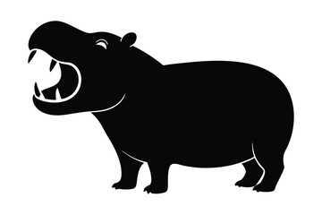 Obraz premium Silhouette of a hippo yawning with wide open mouth vector illustration.