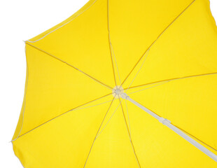 Open yellow beach umbrella isolated on white. Inner side