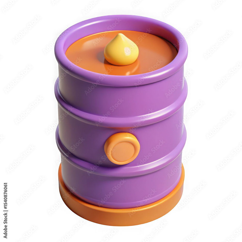 Poster stylized 3d render of a barrel with lid and yellow shape on a brown surface isolated on transparent 