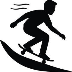 Silhouette skater rides skateboard vector illustration in black and white