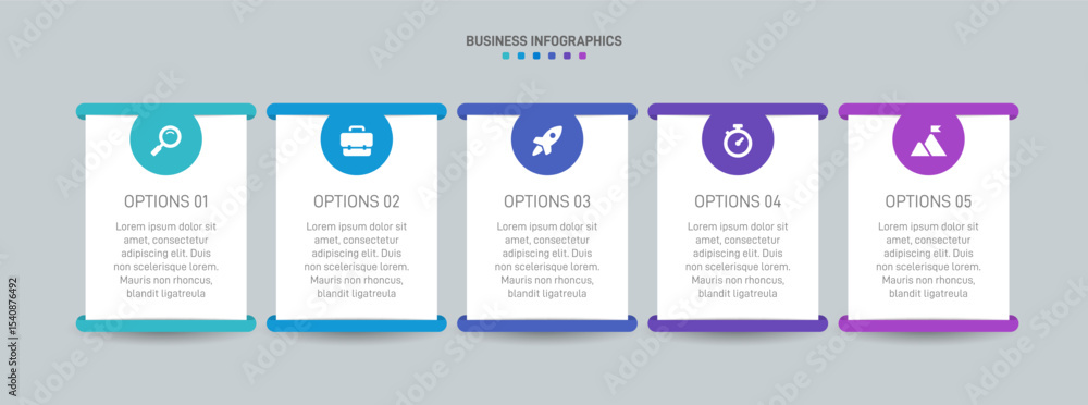 Poster horizontal progress bar featuring 5 arrow-shaped elements, symbolizing the five stages of business s