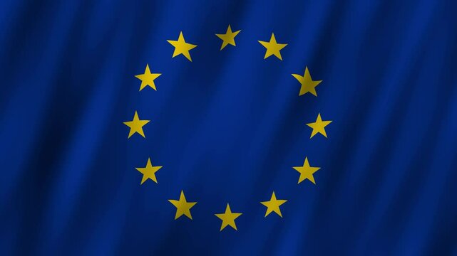European Union flag waving against a clear blue sky