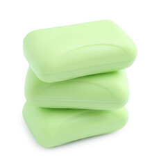 Three soap bars isolated on white. Personal hygiene