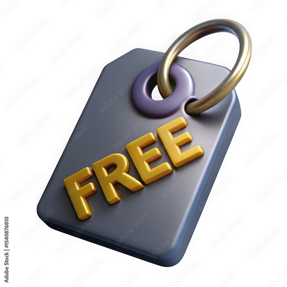Poster three dimensional render of a gray price tag with golden 
