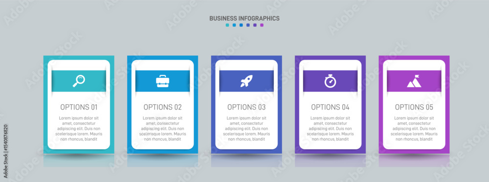 Poster horizontal progress bar featuring 5 arrow-shaped elements, symbolizing the five stages of business s