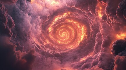 Radiating spirals of pink and orange firework trails forming a vast