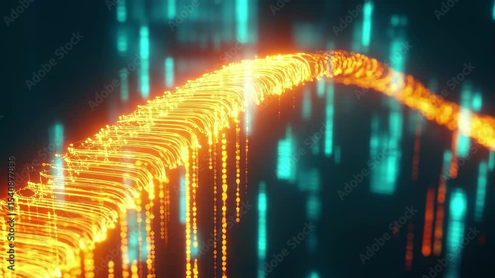 Leinwandbilder digital data processing displayed along a vibrant dna strand with illuminated particles and flowing 