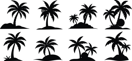 Fototapeta premium Palm Tree Island Silhouette Clipart