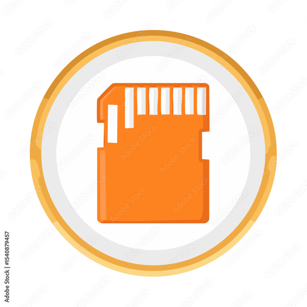 Poster orange micro sd card isolated in round button graphic icon digital storage media small chip data sto