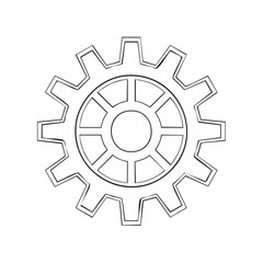 Isolated gear icon vector illustration cogwheel mechanism equipment industrial technology part wheel white outline symbol on black background
