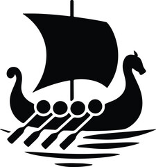 Silhouette Viking ship sailing on water vector illustration
