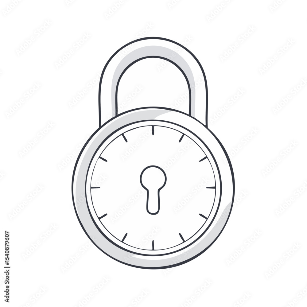 Poster simple line drawing of a padlock for security and protection. outline of a locked device for safety,