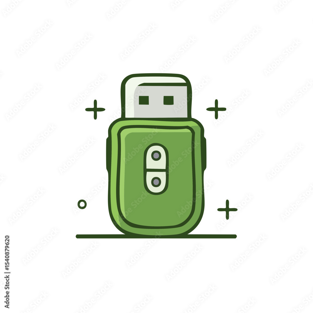 Poster green flash drive digital memory storage device for data transfer icon