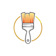 Paintbrush Icon Logo with Golden Circle Isolated on Black Background Arts Crafts Painting Tool Brushstrokes Painter Designer